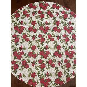 Round 70" Christmas Poinsettia‎ Cardinal Bird Tablecloth Holiday Festive